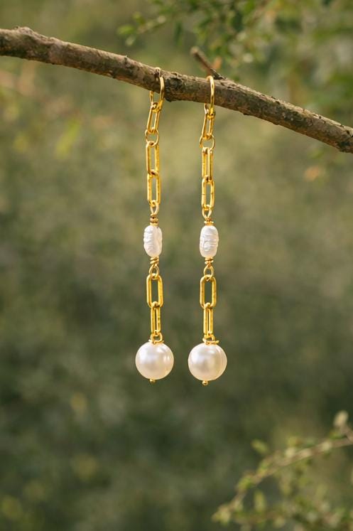 Freshwater Pearl Dangle Earrings: Gold Chain Drop Earrings • Elegant Minimal Jewelry • Brides, Bridesmaids • Gift for Her