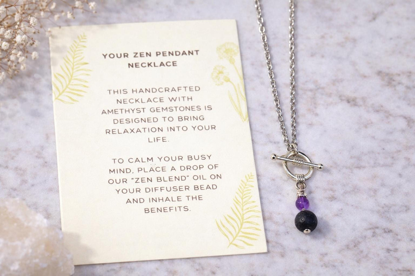 Gemstone Aromatherapy Necklace: Lava Diffuser Bead Pendant • Essential Oil Jewelry