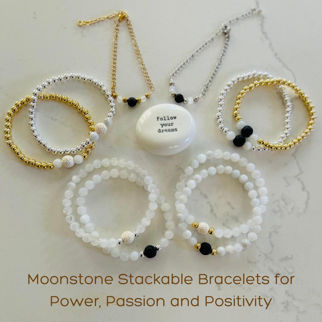 Gemstone Diffuser Bracelet: Gold or Silver • Black or White Lava Bead • Your Choice of Healing Crystals