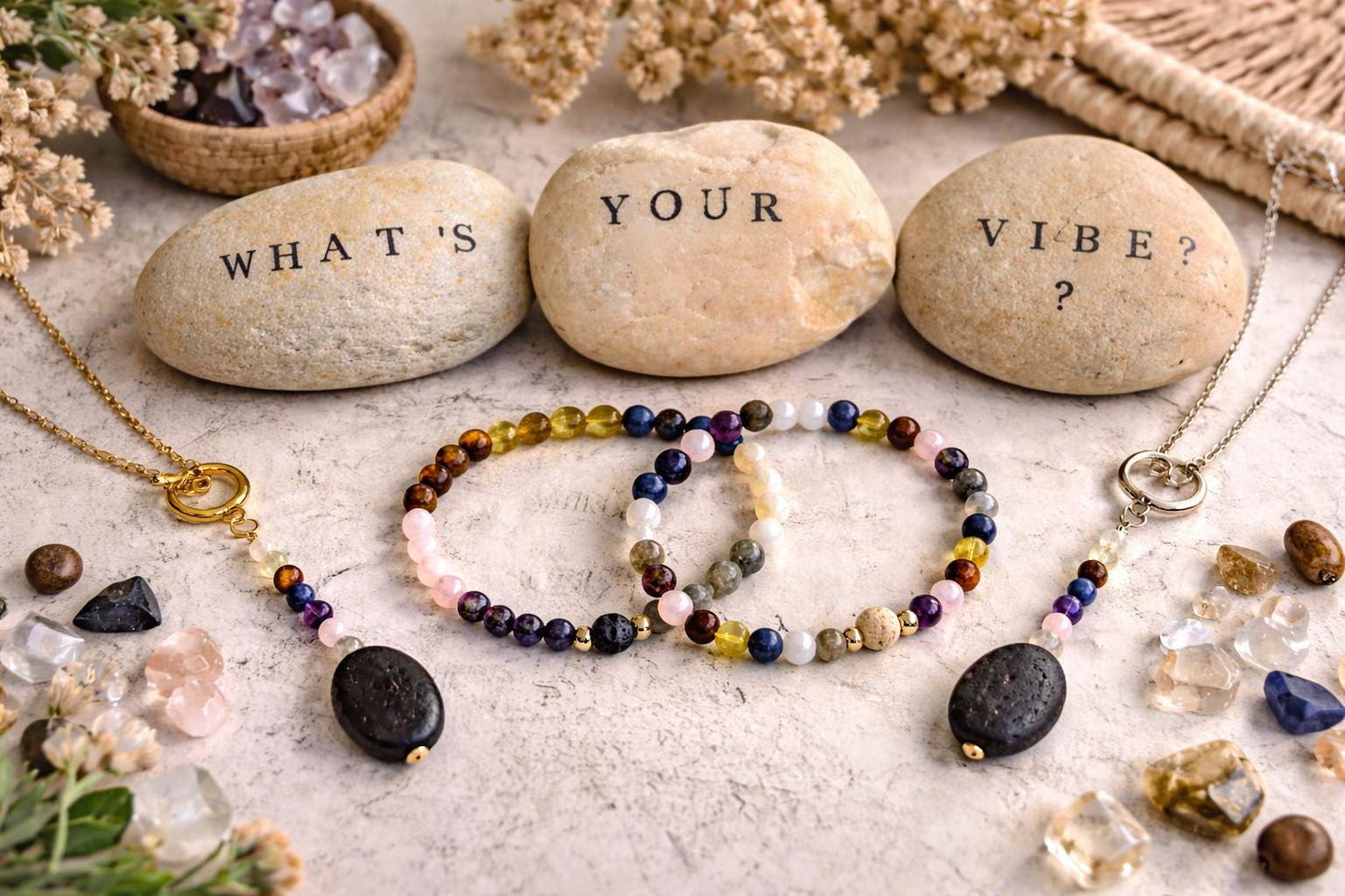 Handmade Gemstone Beaded Necklace: Lava Essential Oil Diffuser Pendant