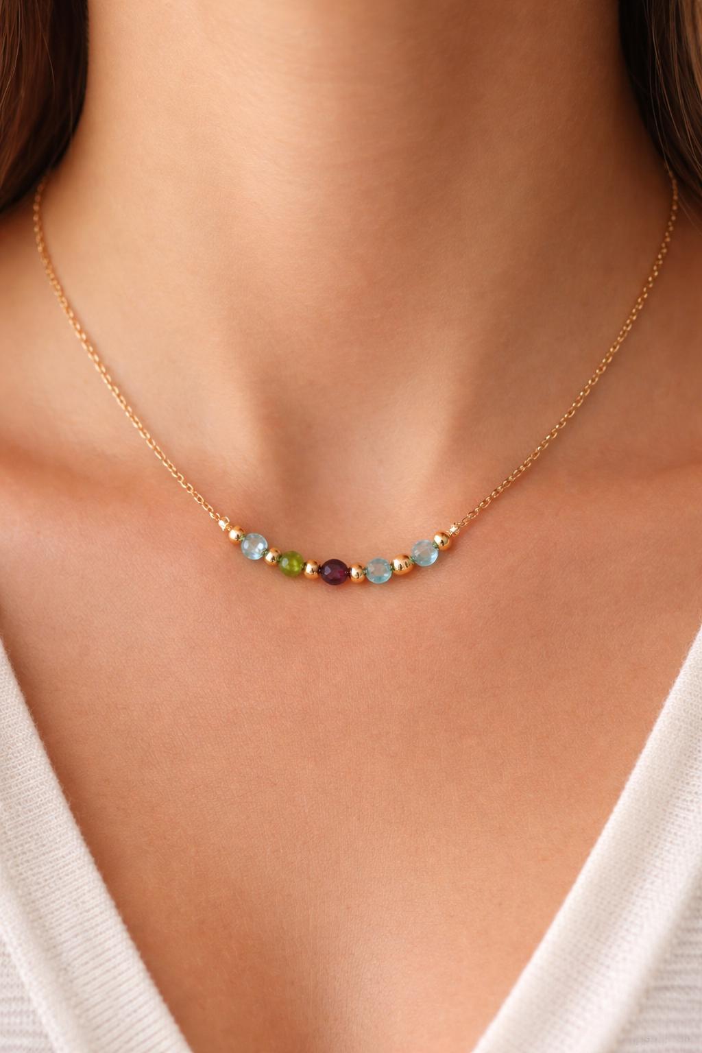 Dainty Birthstone Necklace: Gold or Silver • Personalized Family Gemstone Jewelry