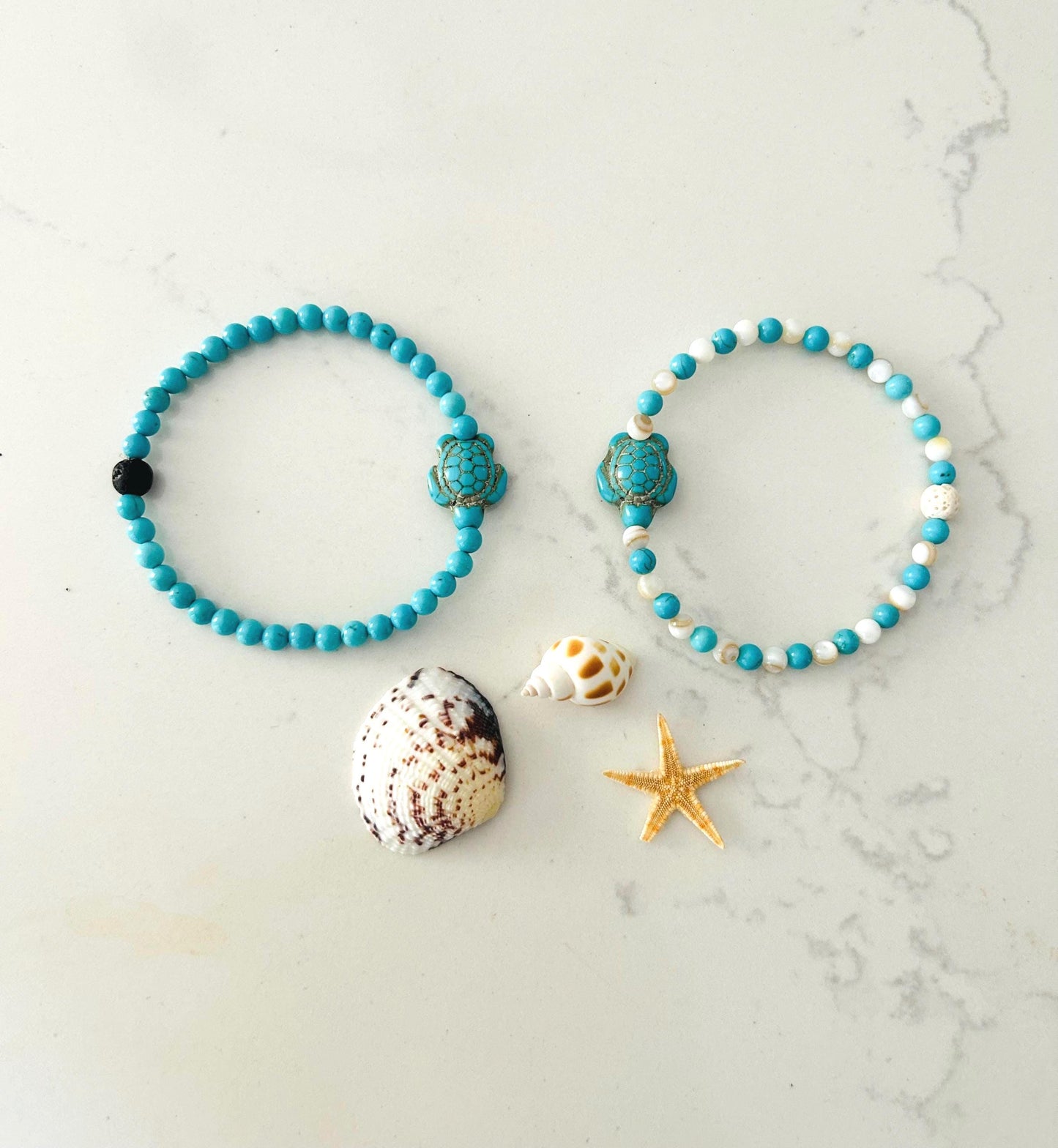 Turquoise Sea Turtle Bracelet: 4mm Gemstone Summer Jewelry