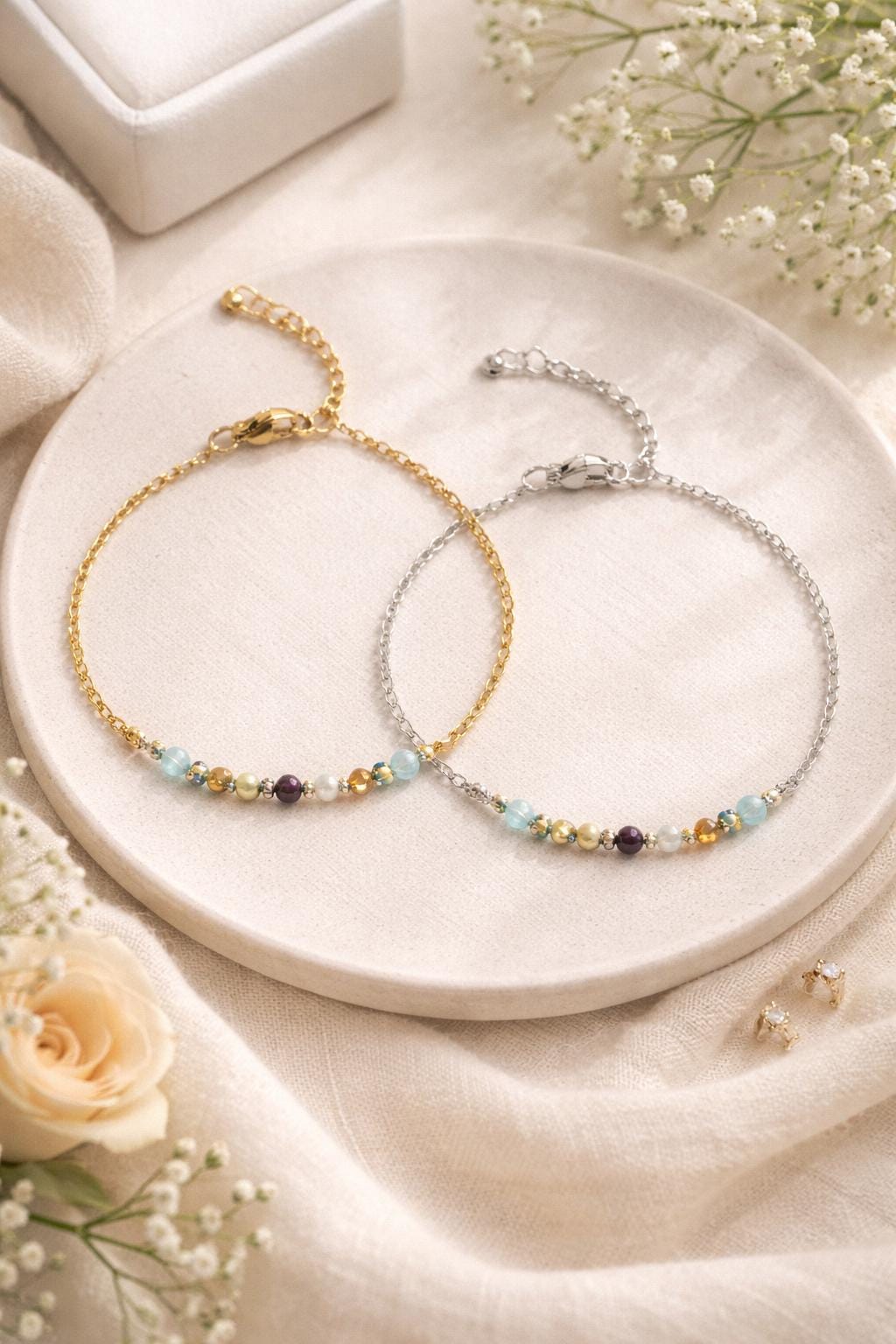 Dainty Family Birthstone Bracelet: Gold or Silver • Personalized Gemstone Jewelry