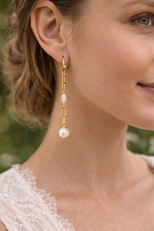 Freshwater Pearl Dangle Earrings: Gold Chain Drop Earrings • Elegant Minimal Jewelry • Brides, Bridesmaids • Gift for Her