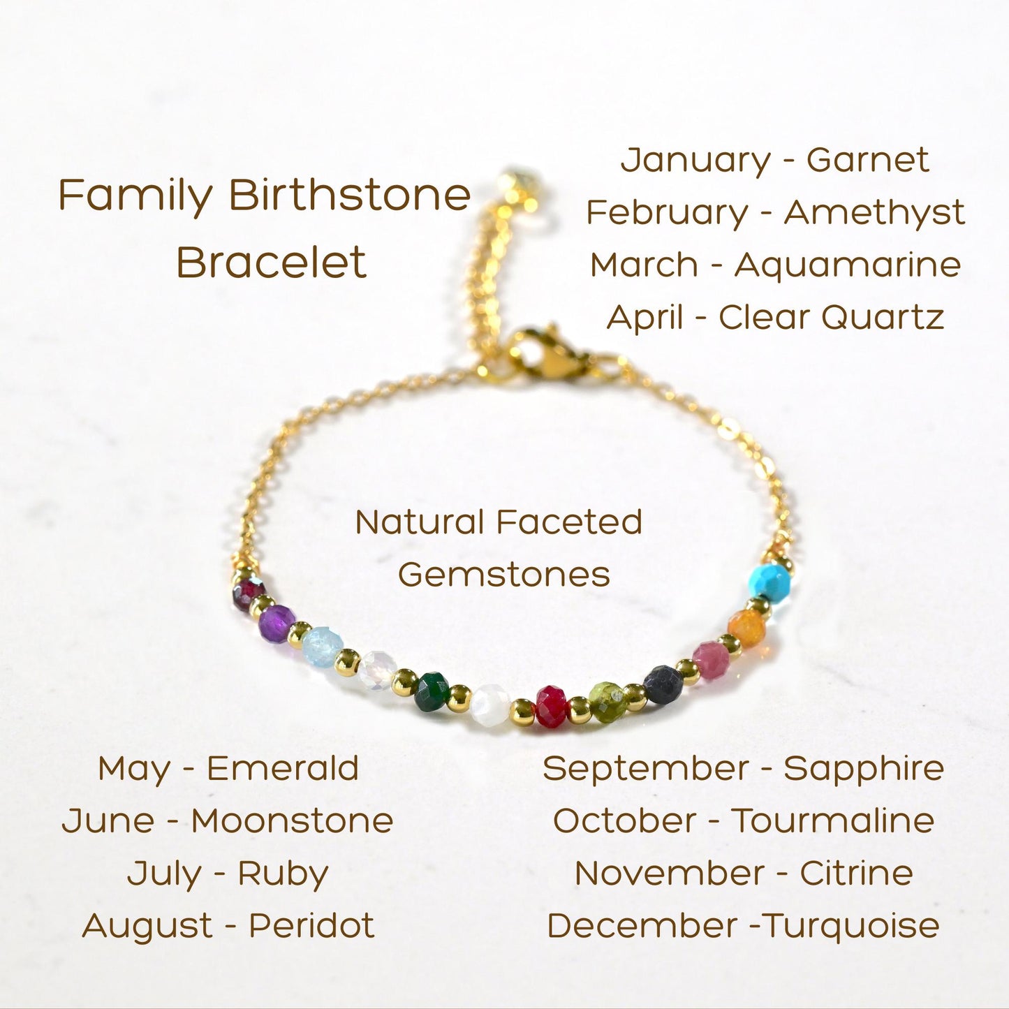 Dainty Family Birthstone Bracelet: Gold or Silver • Personalized Gemstone Jewelry