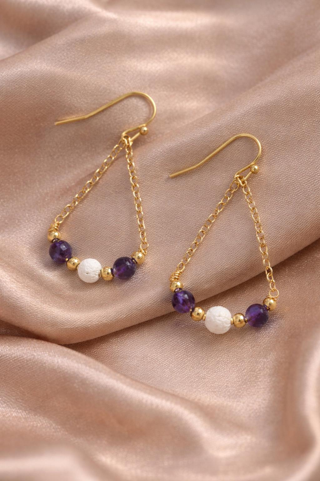 Gemstone Teardrop Earrings with Lava Stone: Gold or Silver • Choose Your Gemstone and Vibe • Aromatherapy Jewelry • Gift for Her