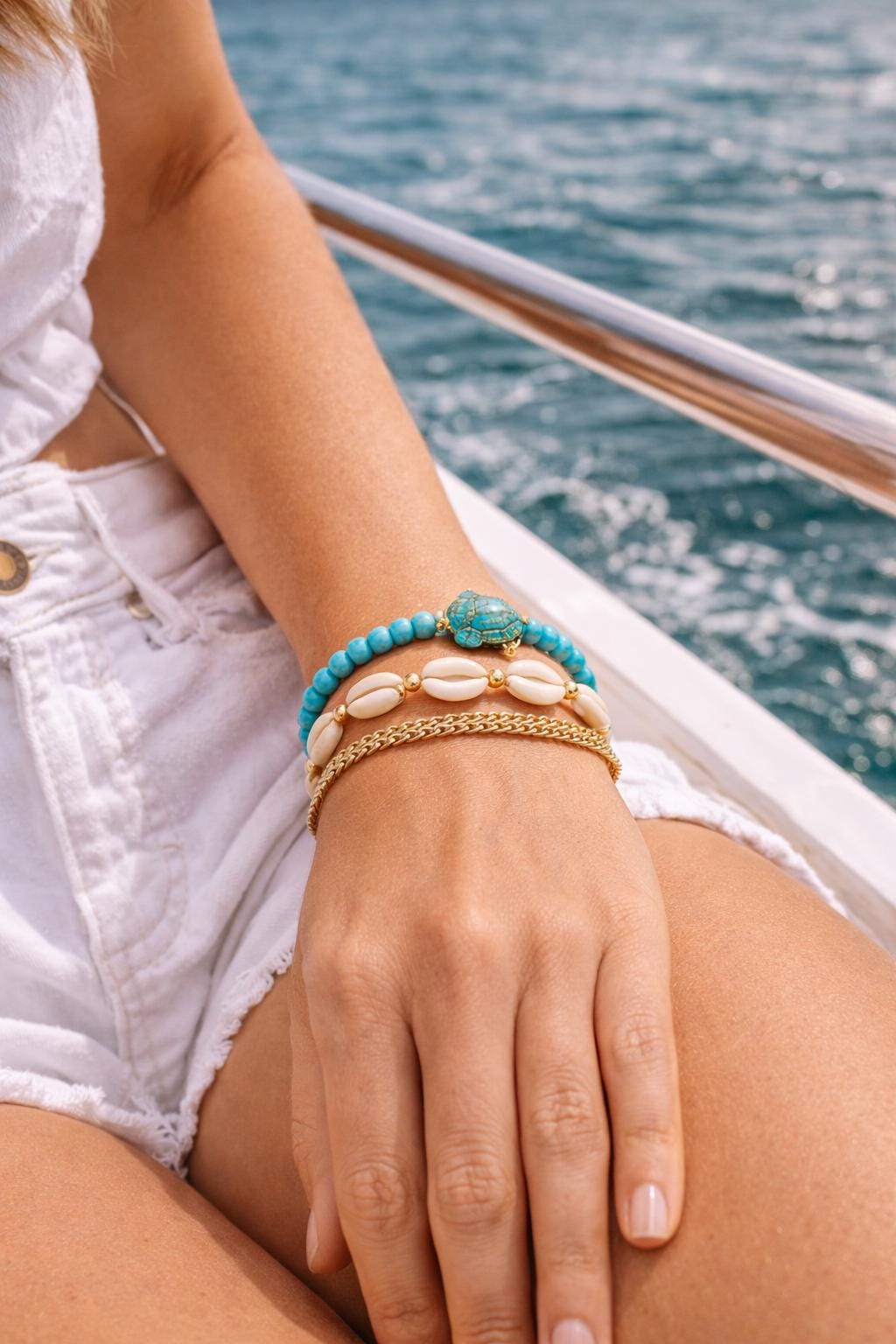Turquoise Sea Turtle Bracelet: 4mm Gemstone Summer Jewelry