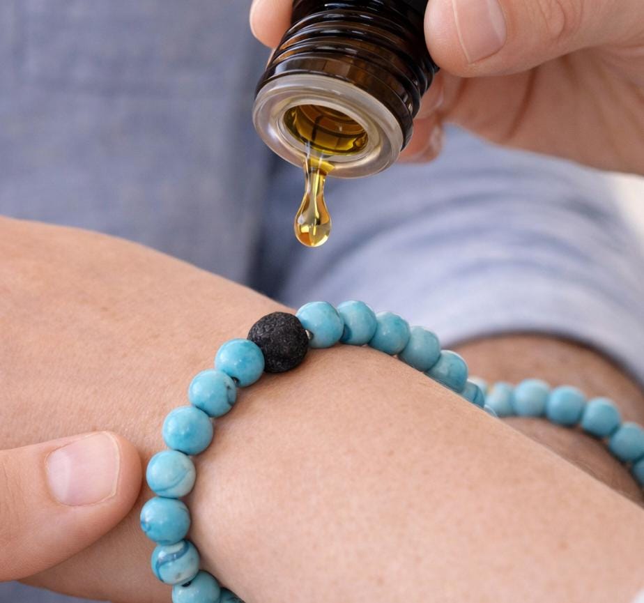 Turquoise Aromatherapy Couple Bracelet Set: Gift Box • Summer Essential Oil Blend • Heart Sachet