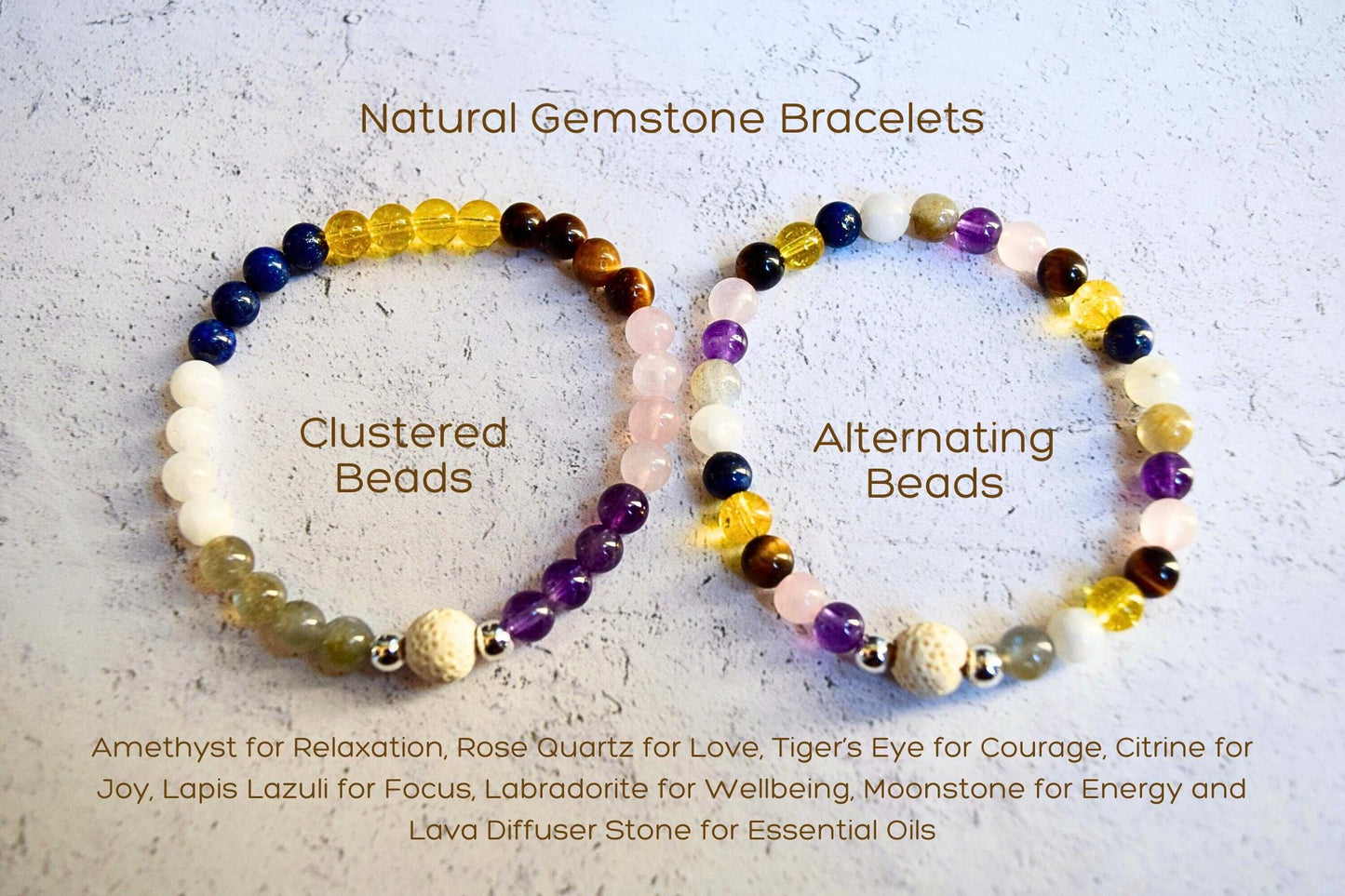 Gemstone Essential Oil Diffuser Bracelet: Lava Bead Aromatherapy • Relaxation Gift for Wellbeing