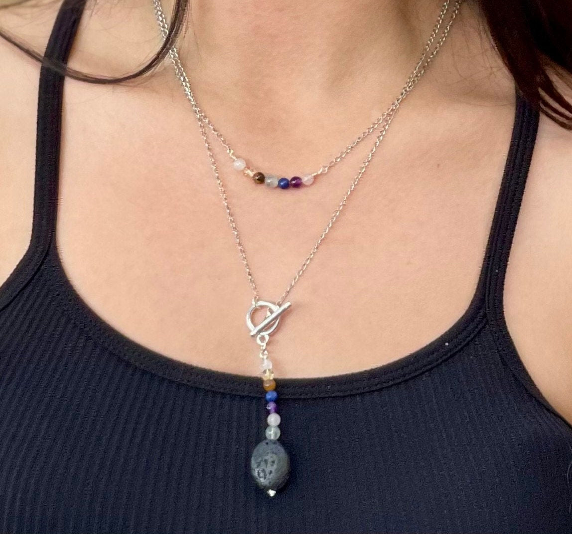 Gemstone Healing Crystal Necklace: Rose Quartz • Amethyst • Lapis Lazuli • Moonstone • Labradorite • Citrine • Tiger's Eye • Gold or Silver