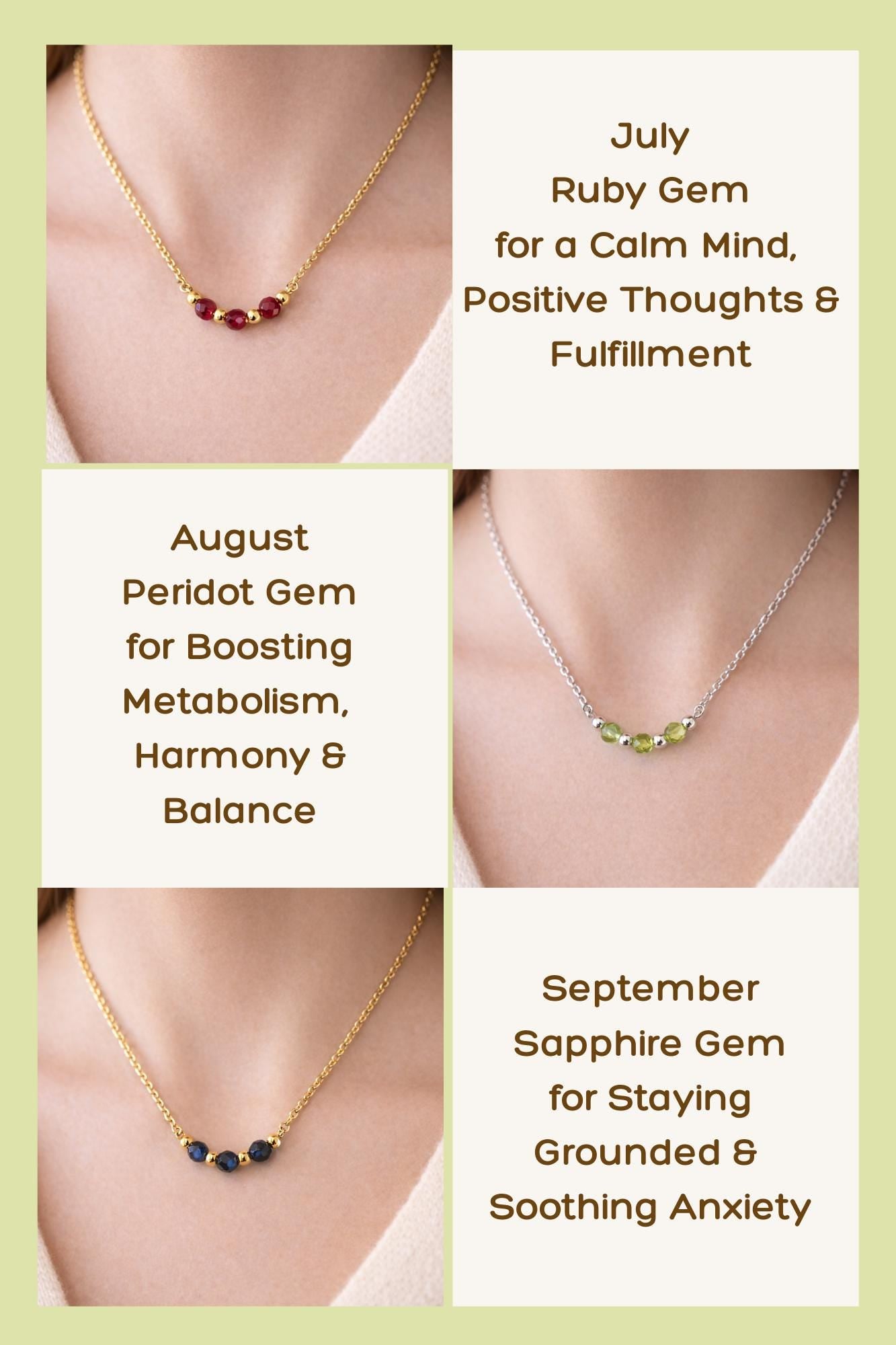Dainty Birthstone Necklace: Gold or Silver • Personalized Family Gemstone Jewelry