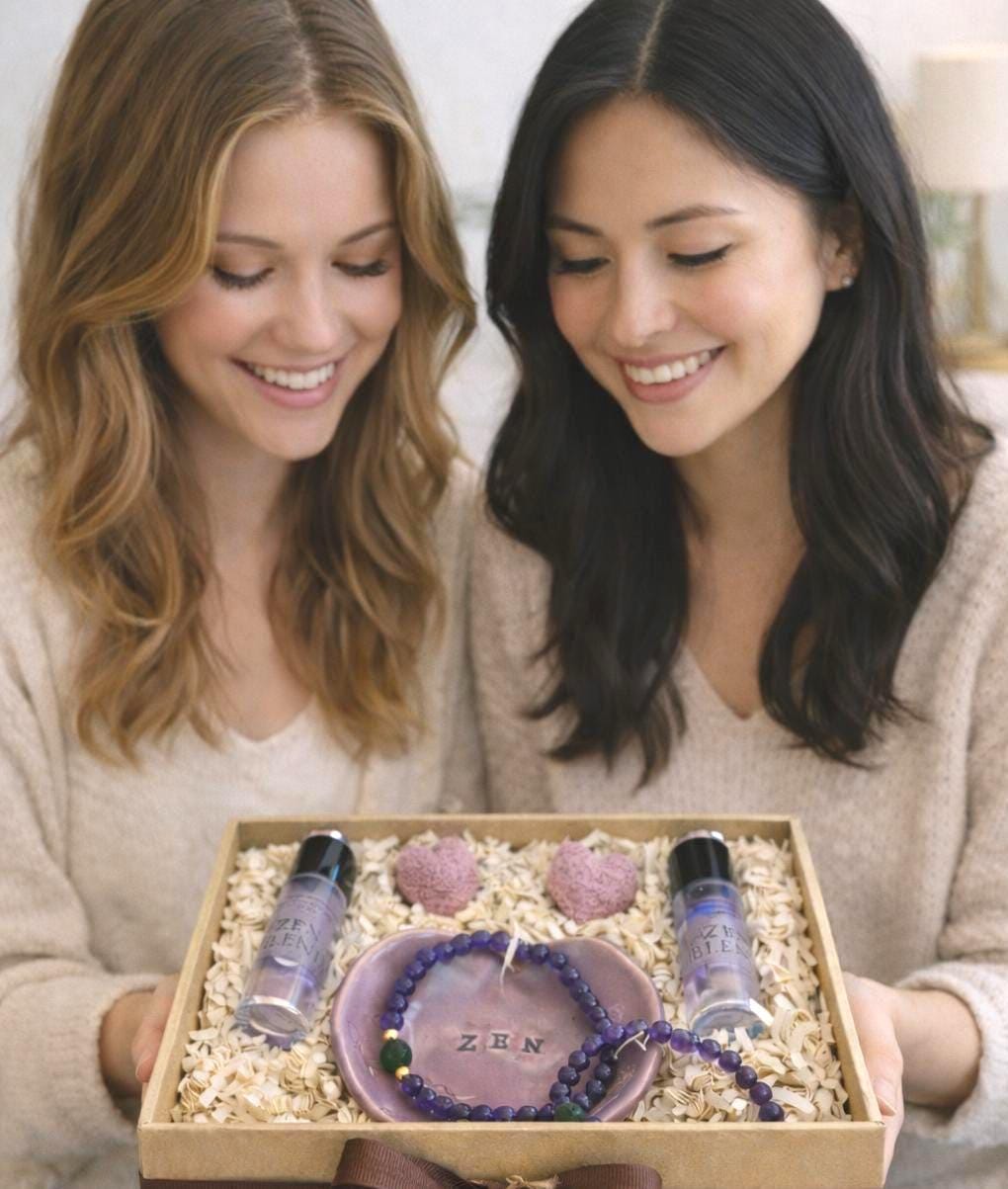 Mother Daughter and Best Friend Gift Box: Matching Gemstone Bracelets • Aromatherapy Set • Love, Zen or Joy Vibe