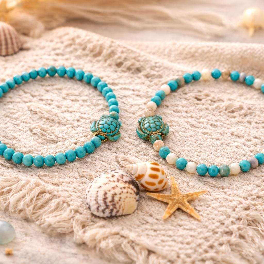 Turquoise Sea Turtle Bracelet: 4mm Gemstone Summer Jewelry