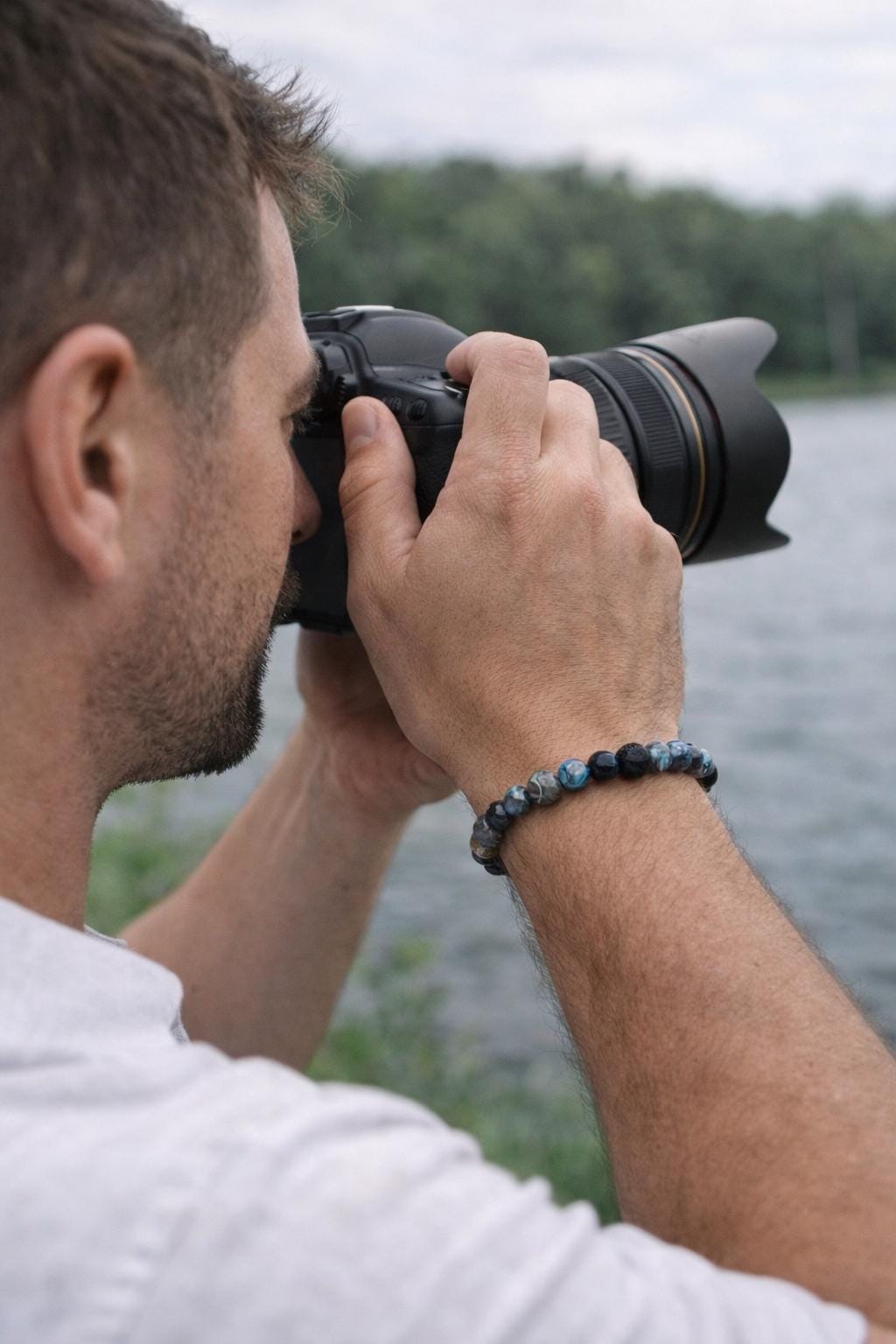 Men's Gemstone Aromatherapy Bracelet: 8mm Natural Stone Healing • Lava Diffuser