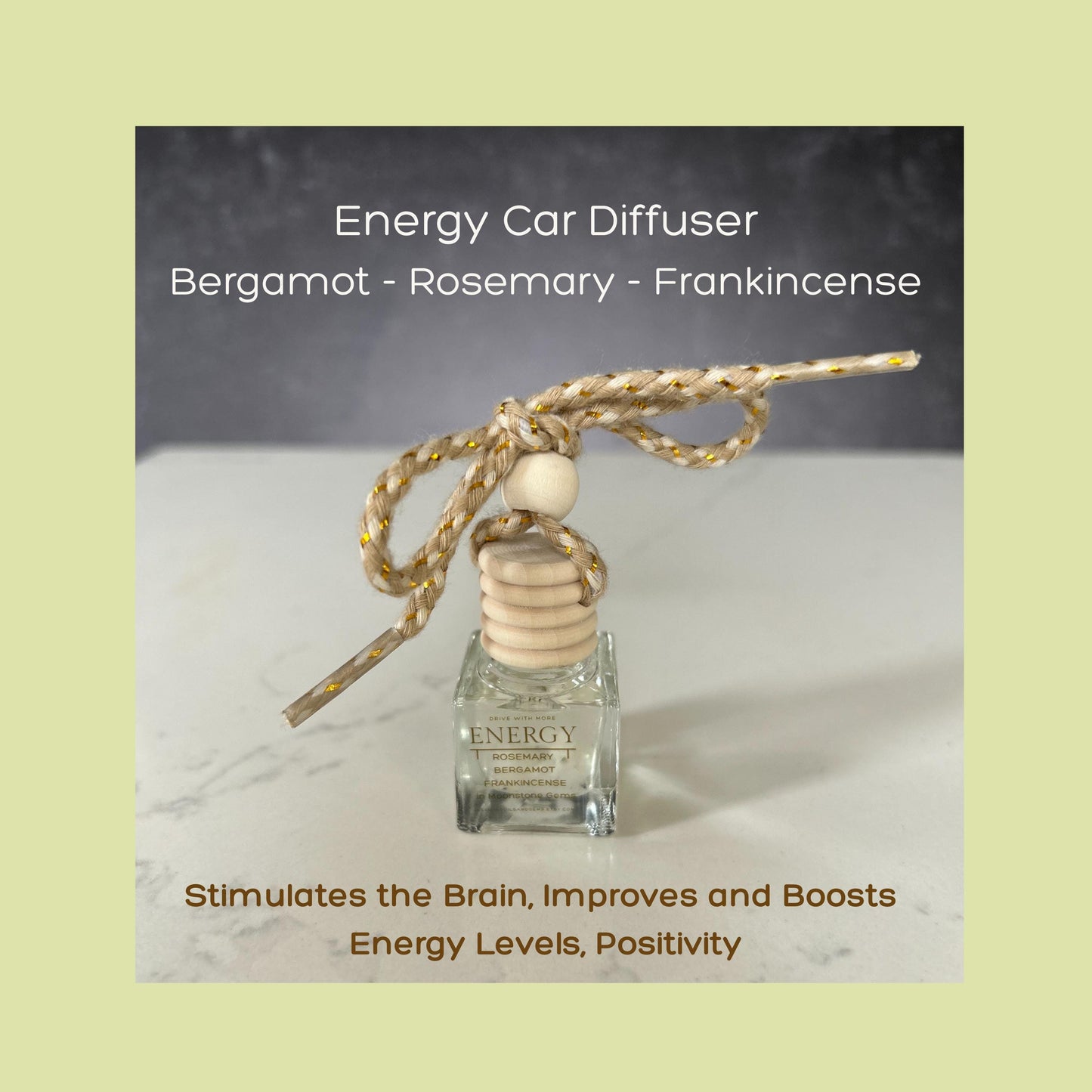 Pure Essential Oil Car Diffuser: Hanging Car Diffuser with Aromatherapy Oils & Gems • Vitality• Joy • Energy • Clarity • Courage • A Joyful Gift
