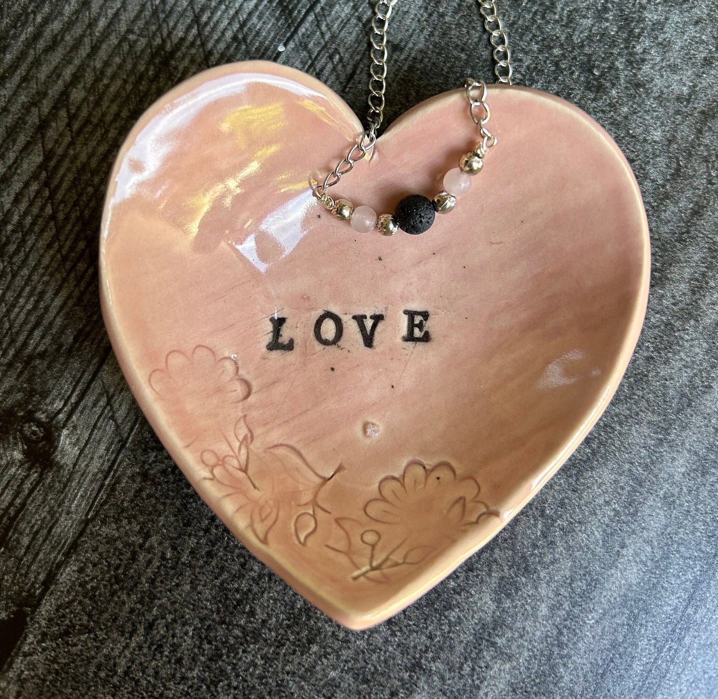 Love Gift Box: Rose Quartz Minimalistic Gemstone Bracelet • Crystal Essential Oil Roll-On • Diffuser Oil • Room, Body and Hair Mist  •Ceramic Handmade Ring Dish • Sachet