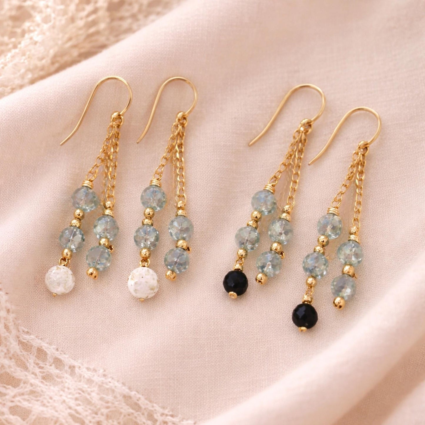 Gemstone Drop Earrings with Gemstones and Lava Stone: Gold or Silver • Choose Your Gemstone and Vibe • Aromatherapy Jewelry • Gift for Her