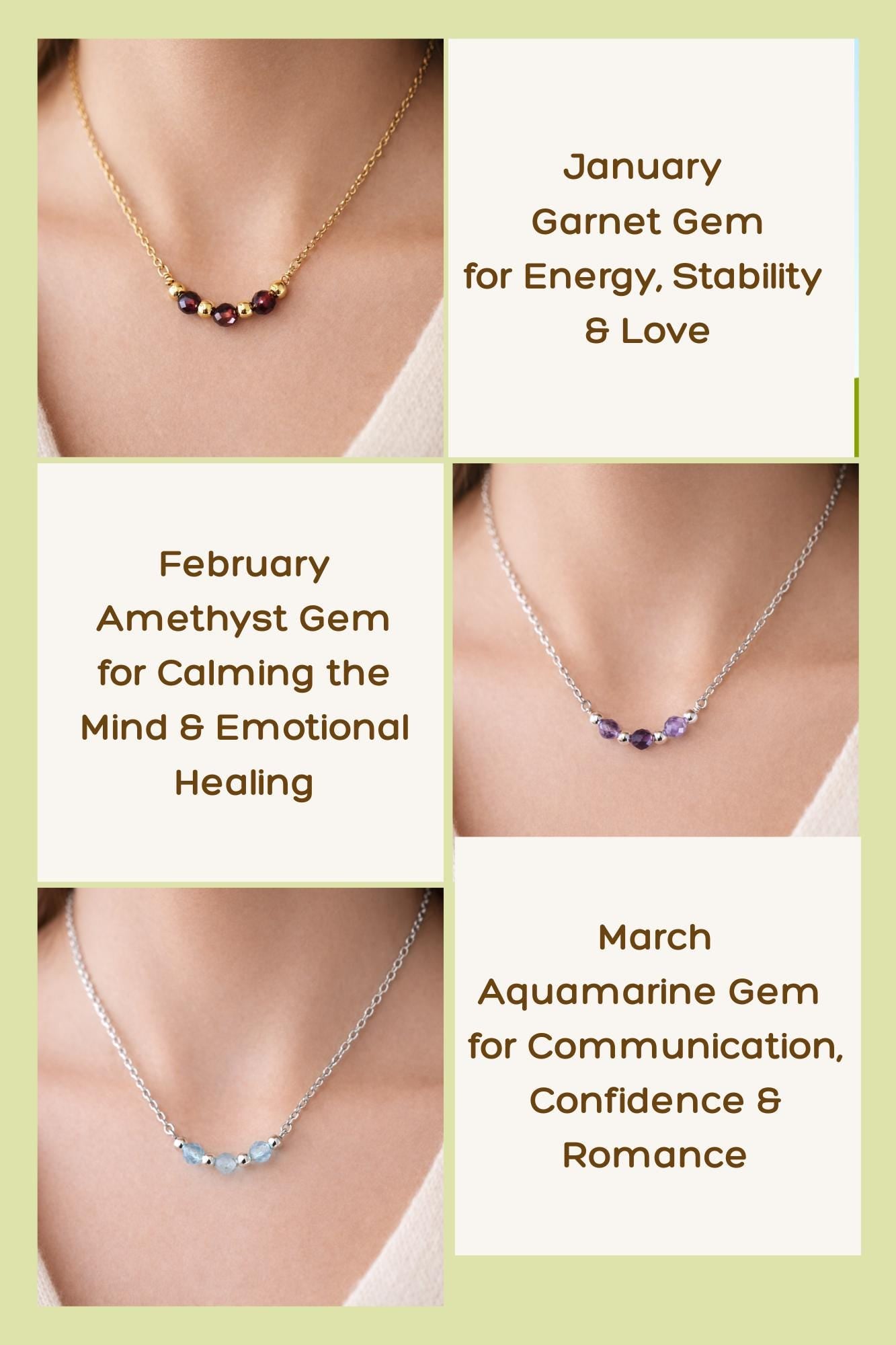 Dainty Birthstone Necklace: Gold or Silver • Personalized Family Gemstone Jewelry
