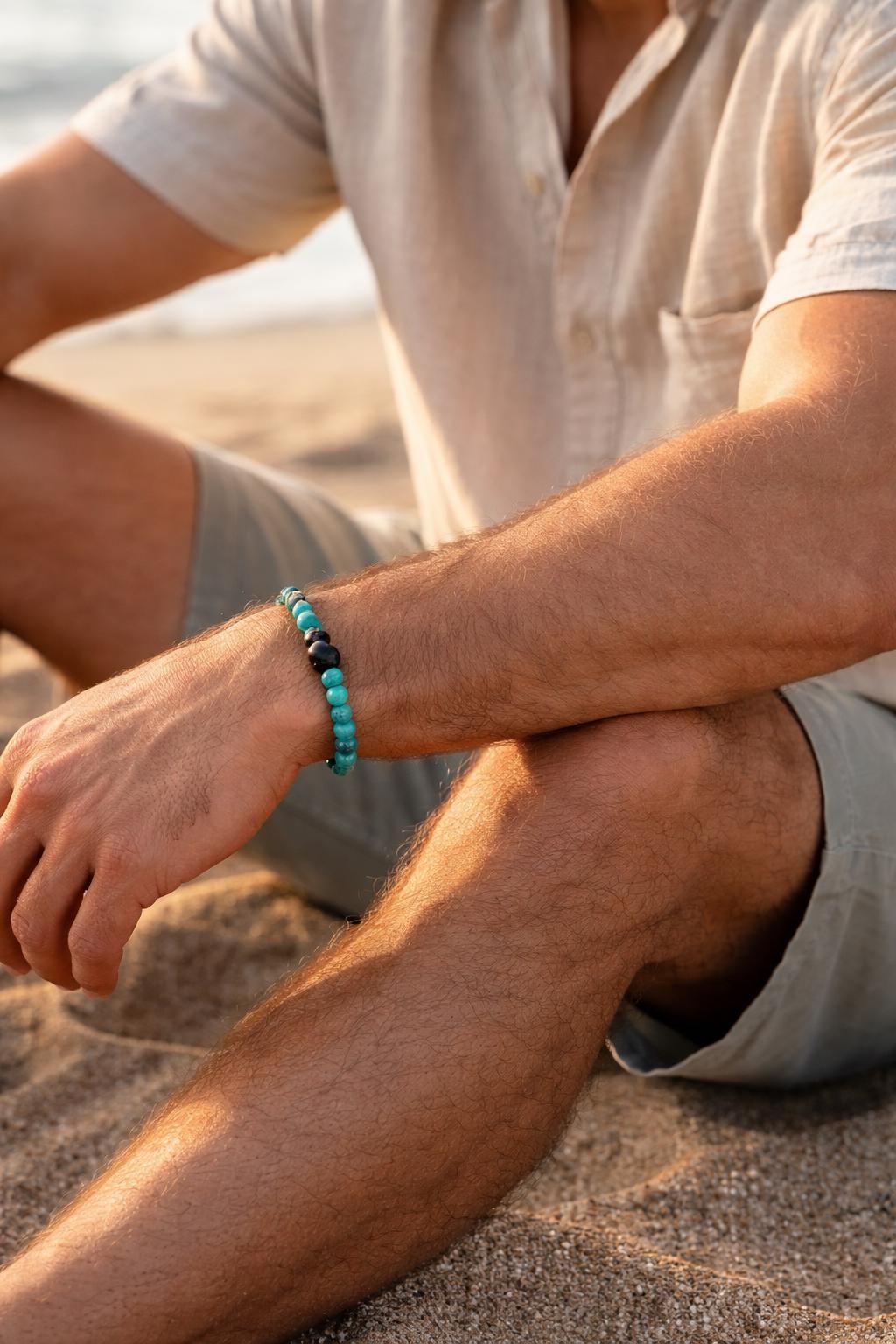 Men's Turquoise Gemstone Bracelet: Summer Aromatherapy Diffuser • Strength & Empowerment