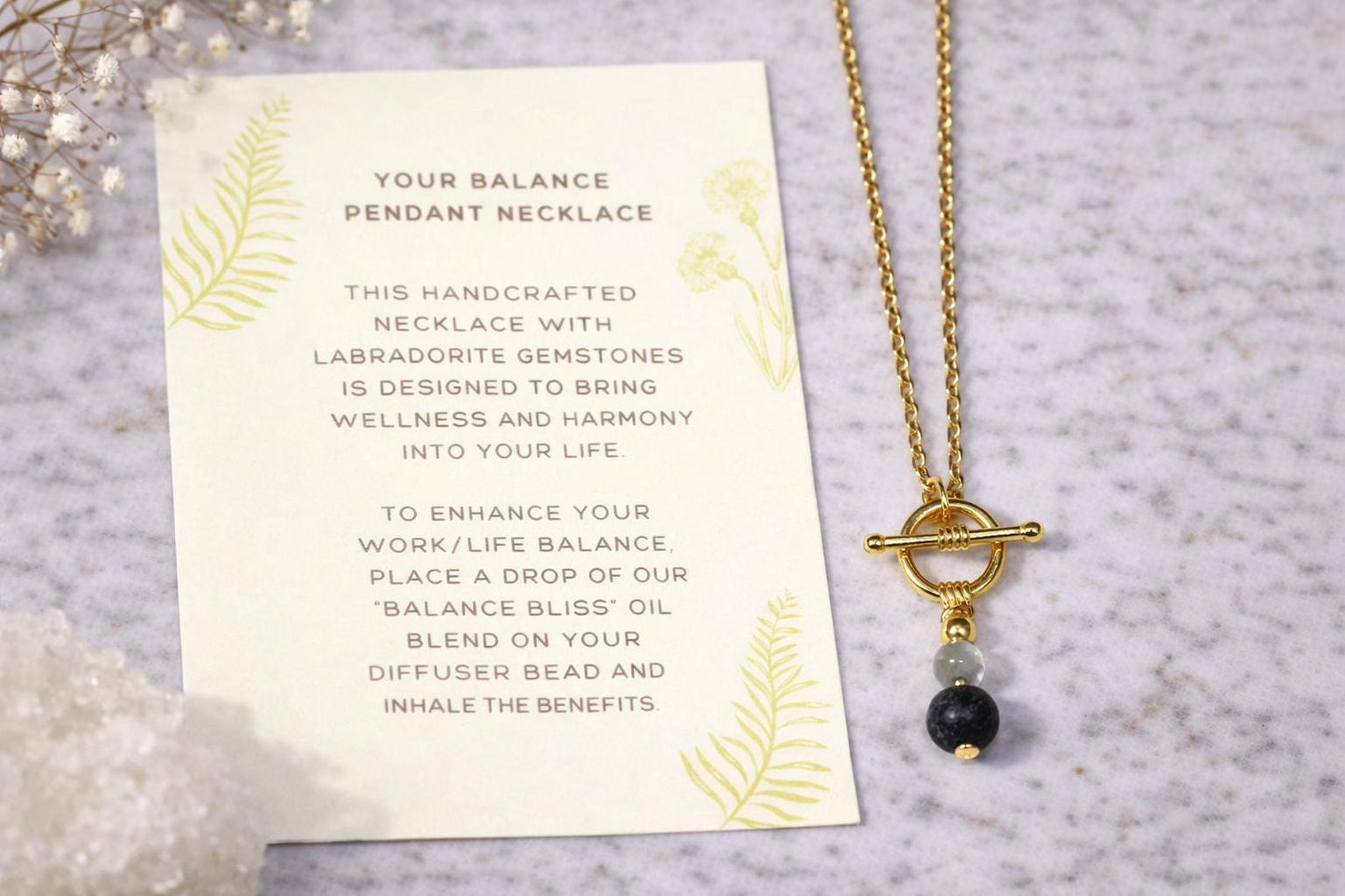 Gemstone Aromatherapy Necklace: Lava Diffuser Bead Pendant • Essential Oil Jewelry