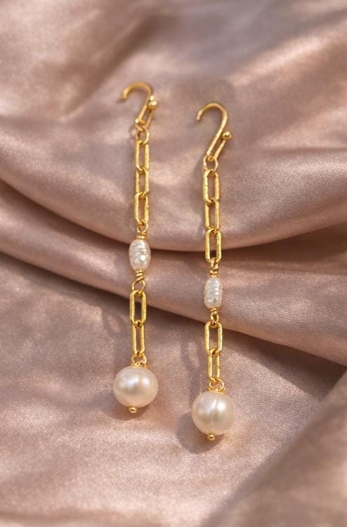 Freshwater Pearl Dangle Earrings: Gold Chain Drop Earrings • Elegant Minimal Jewelry • Brides, Bridesmaids • Gift for Her