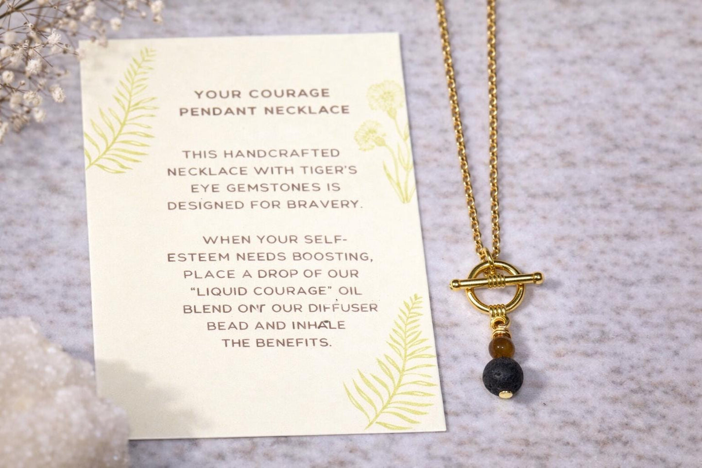 Gemstone Aromatherapy Necklace: Lava Diffuser Bead Pendant • Essential Oil Jewelry