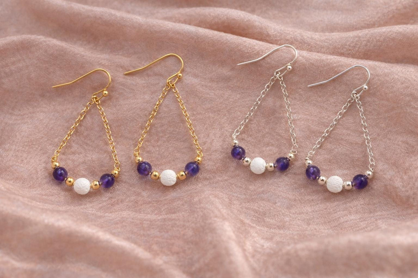 Gemstone Teardrop Earrings with Lava Stone: Gold or Silver • Choose Your Gemstone and Vibe • Aromatherapy Jewelry • Gift for Her