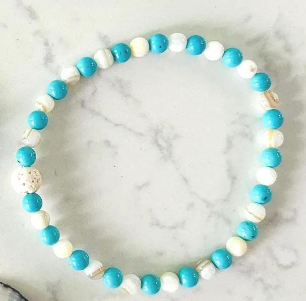 Dainty Turquoise Bracelet: 4mm Gemstone • Summer Friendship Jewelry
