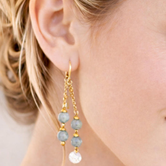 Gemstone Drop Earrings with Gemstones and Lava Stone: Gold or Silver • Choose Your Gemstone and Vibe • Aromatherapy Jewelry • Gift for Her