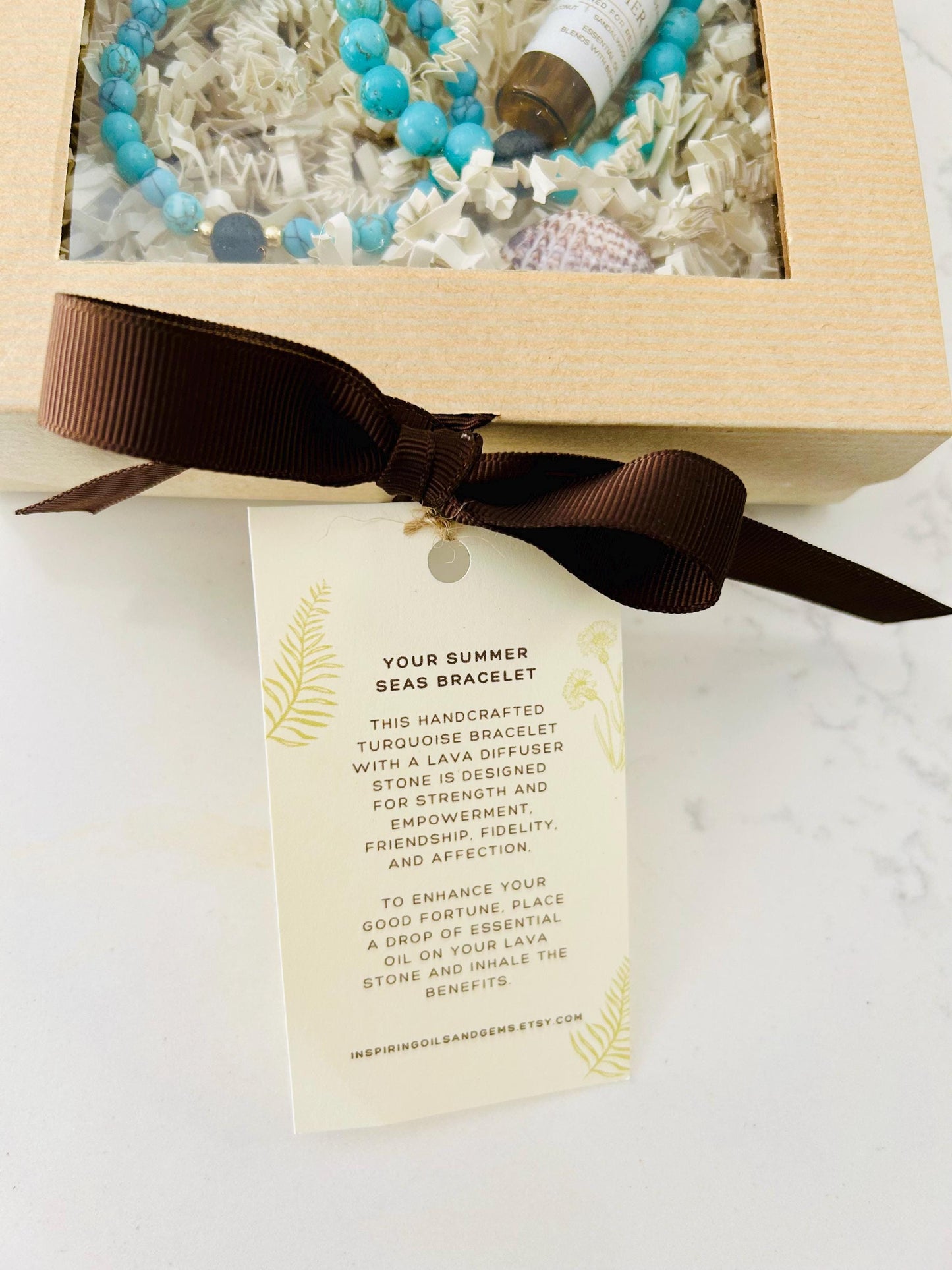 Turquoise Aromatherapy Couple Bracelet Set: Gift Box • Summer Essential Oil Blend • Heart Sachet