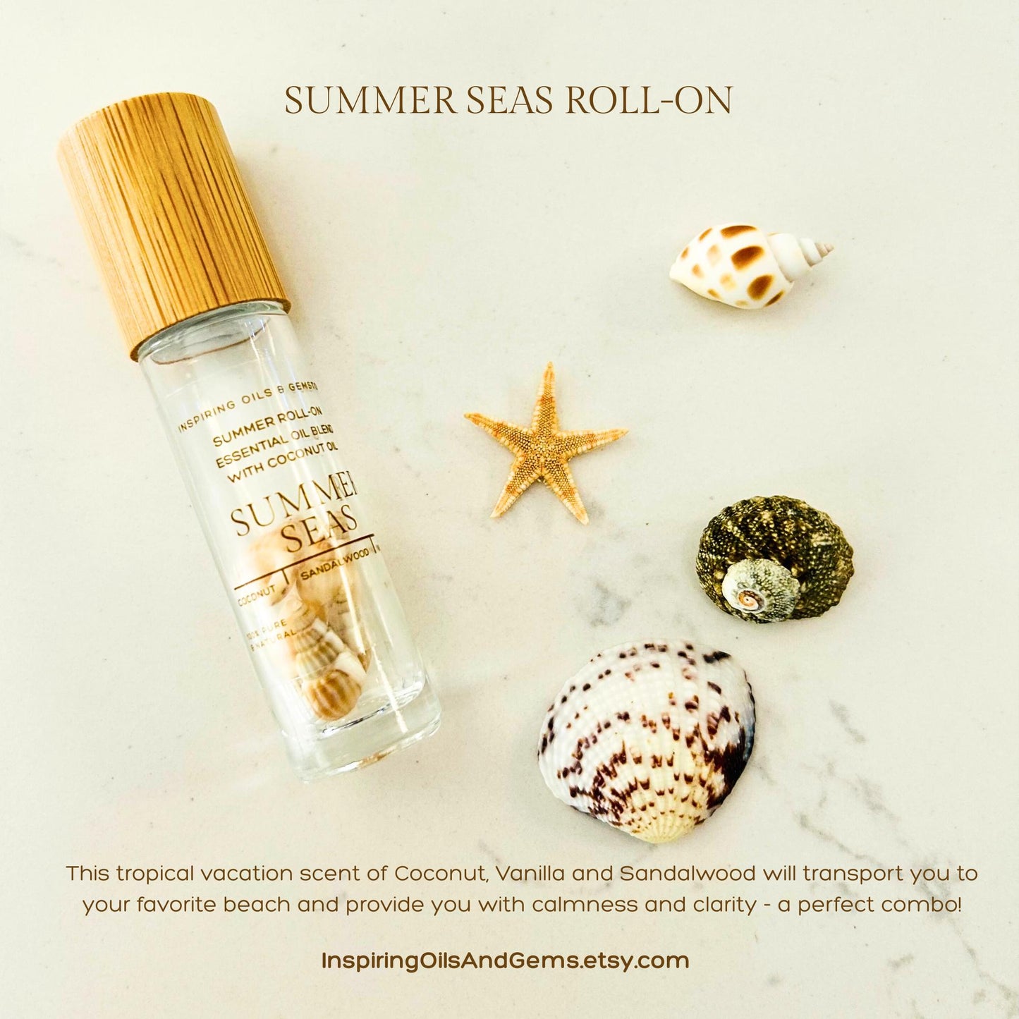 Summer Aromatherapy Roll-On: Coconut, Sandalwood & Vanilla Essential Oils • Summer Vibe