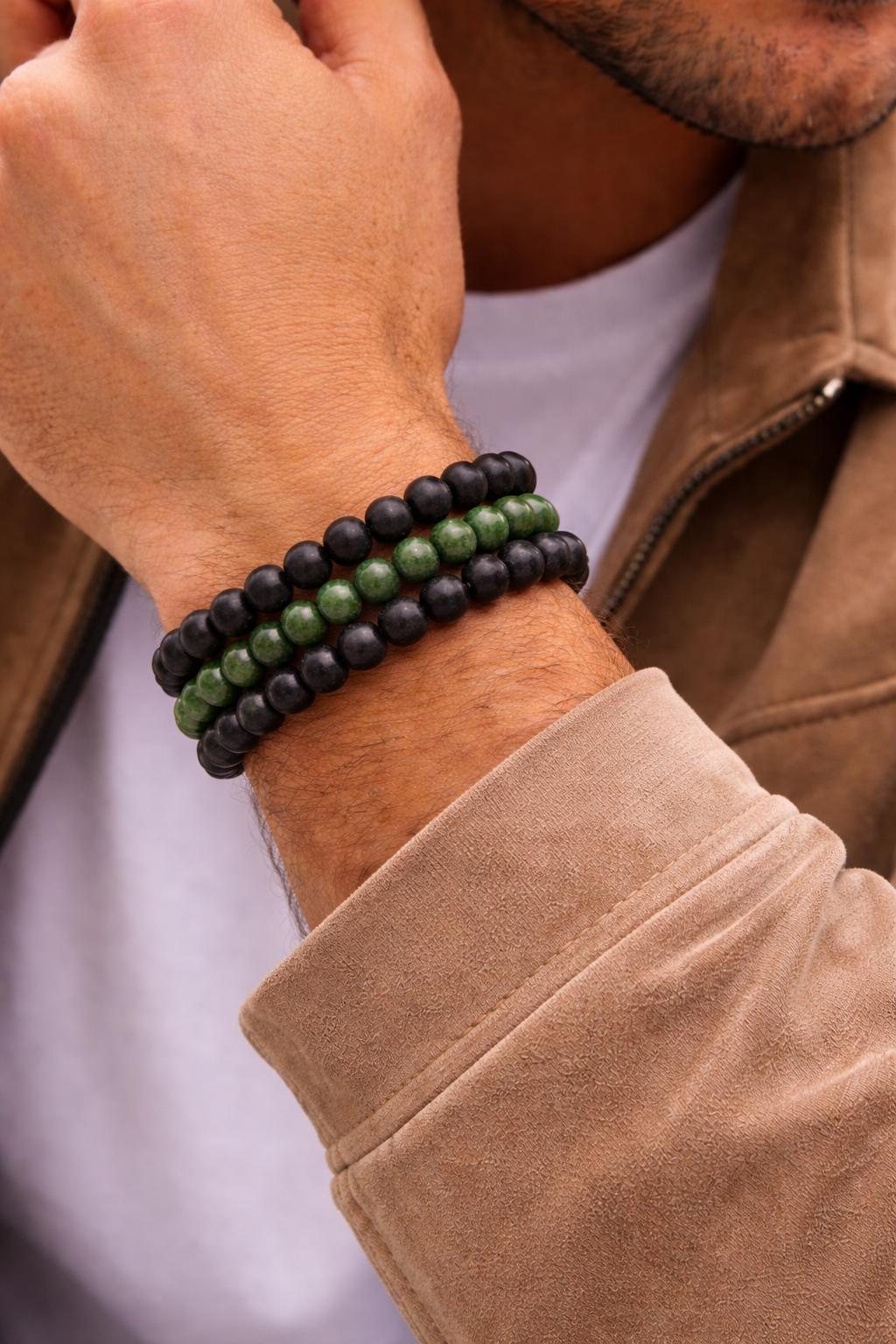 Men's Gemstone Aromatherapy Bracelet: 8mm Natural Stone Healing • Lava Diffuser