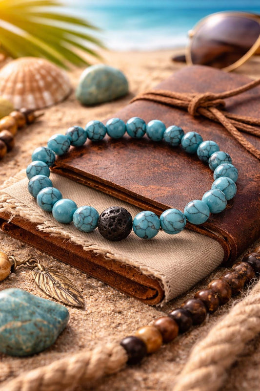 Men's Turquoise Gemstone Bracelet: Summer Aromatherapy Diffuser • Strength & Empowerment