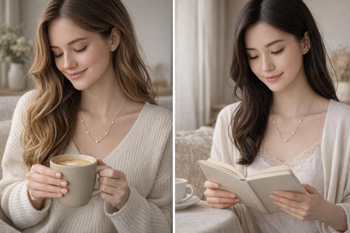 Freshwater Pearl Station Necklace • Gold or Silver • Minimal Pearl Necklace • Dainty Anytime Jewelry • Gift for Her