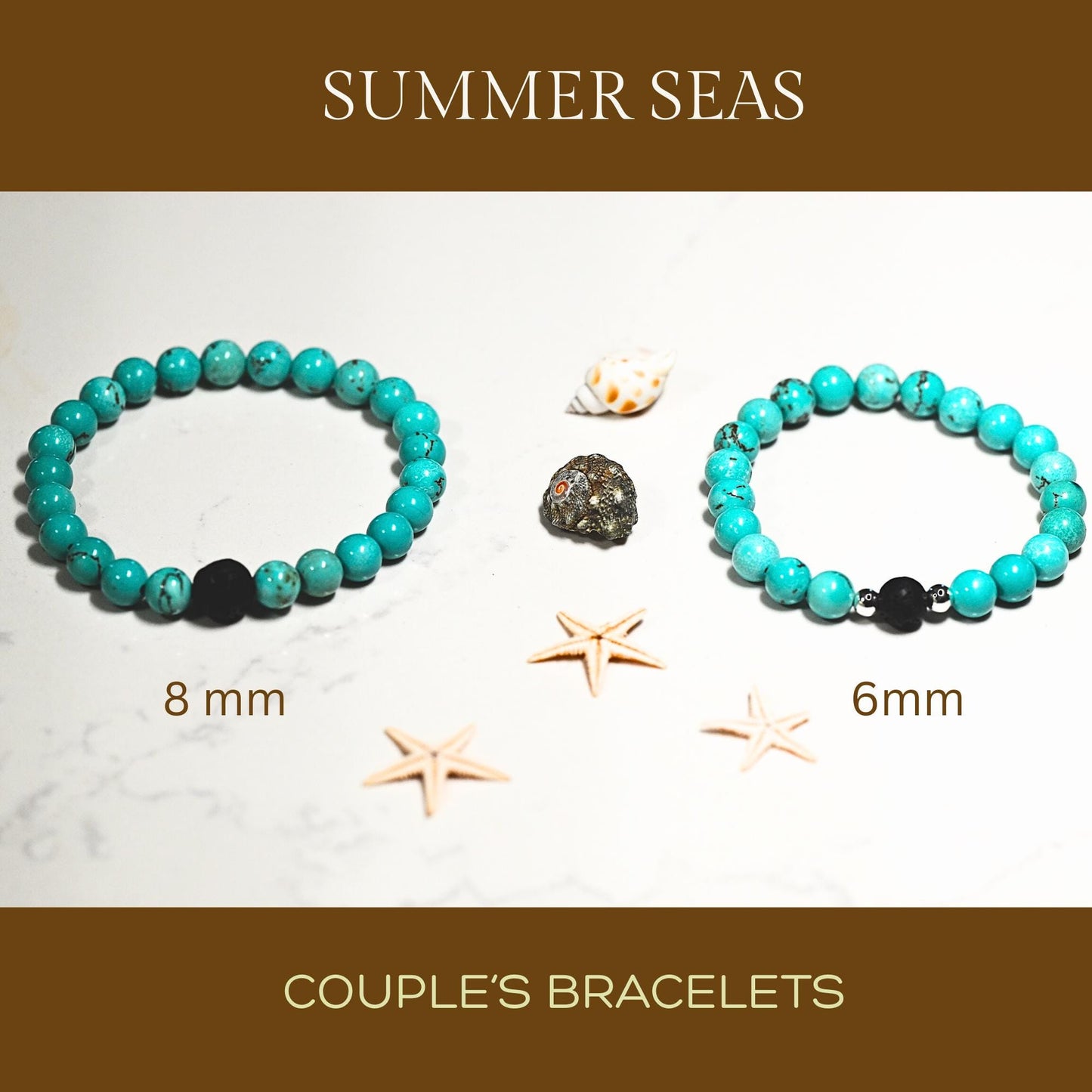 Turquoise Aromatherapy Couple Bracelet Set: Gift Box • Summer Essential Oil Blend • Heart Sachet