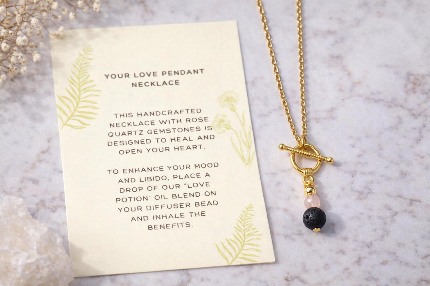 Gemstone Aromatherapy Necklace: Lava Diffuser Bead Pendant • Essential Oil Jewelry