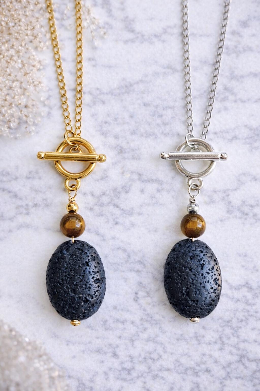Gemstone Aromatherapy Necklace: Lava Diffuser Bead • Essential Oil Pendant