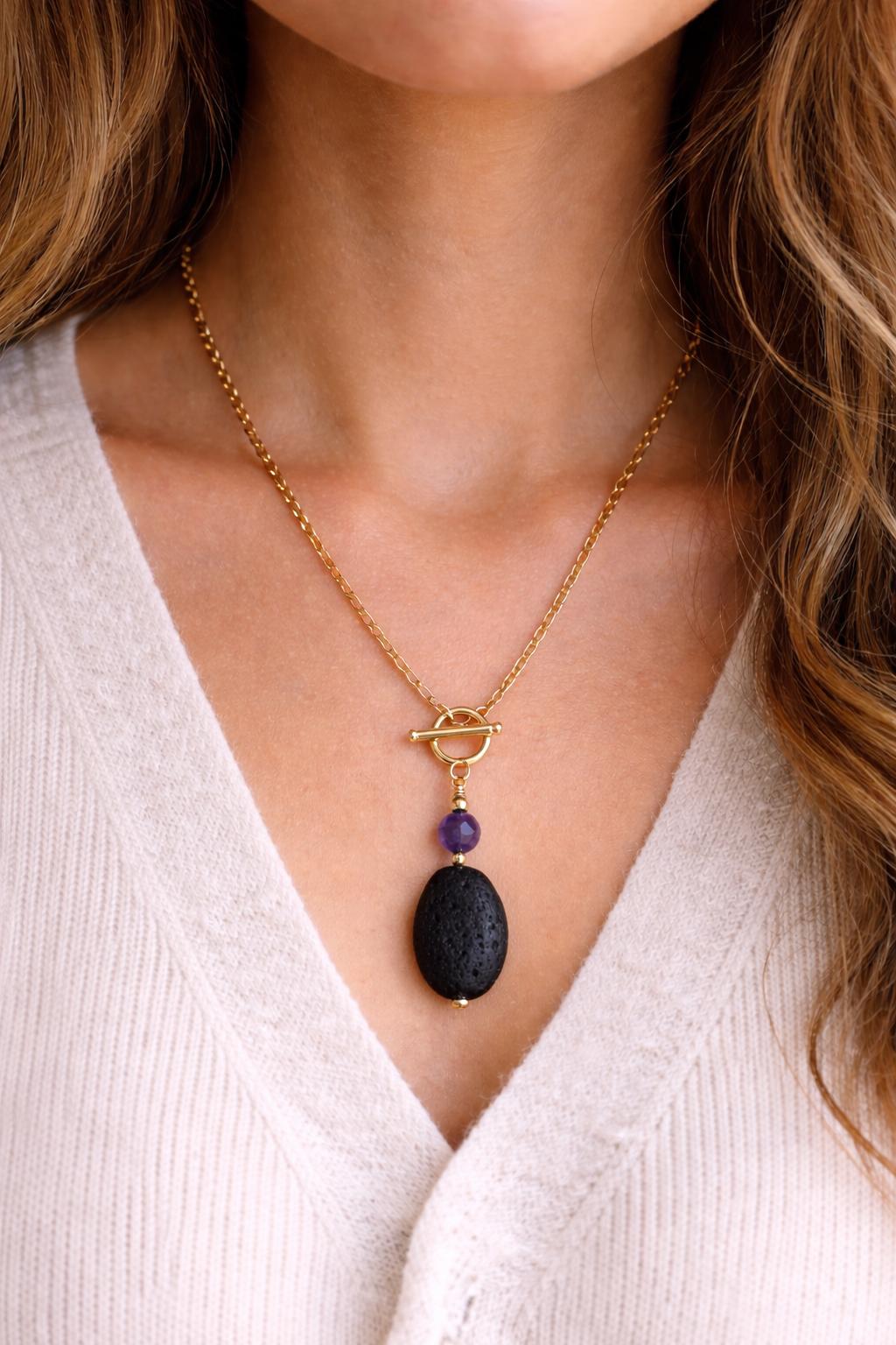 Gemstone Aromatherapy Necklace: Lava Diffuser Bead • Essential Oil Pendant