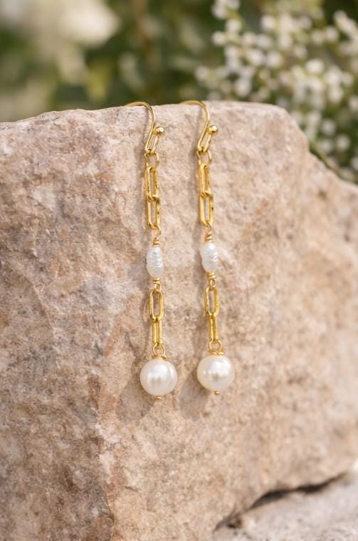 Freshwater Pearl Dangle Earrings: Gold Chain Drop Earrings • Elegant Minimal Jewelry • Brides, Bridesmaids • Gift for Her