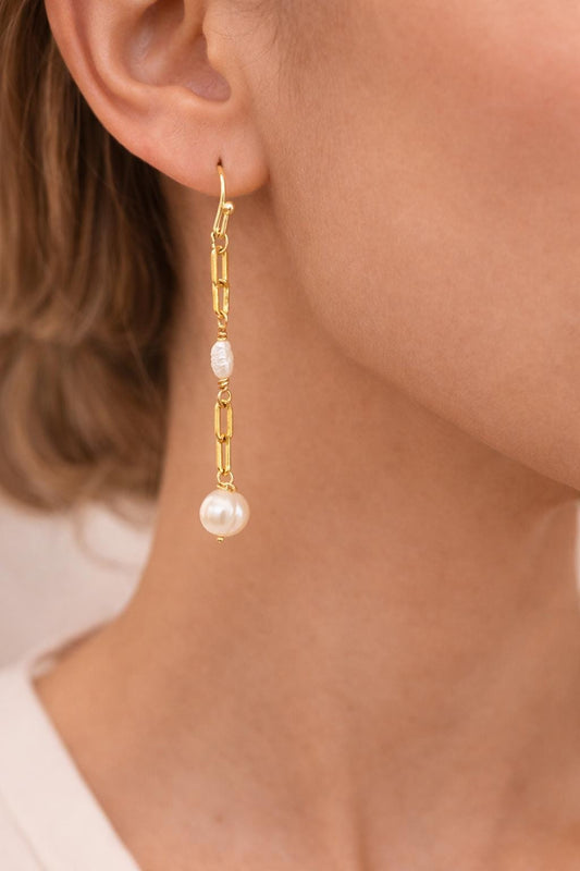 Freshwater Pearl Dangle Earrings: Gold Chain Drop Earrings • Elegant Minimal Jewelry • Brides, Bridesmaids • Gift for Her