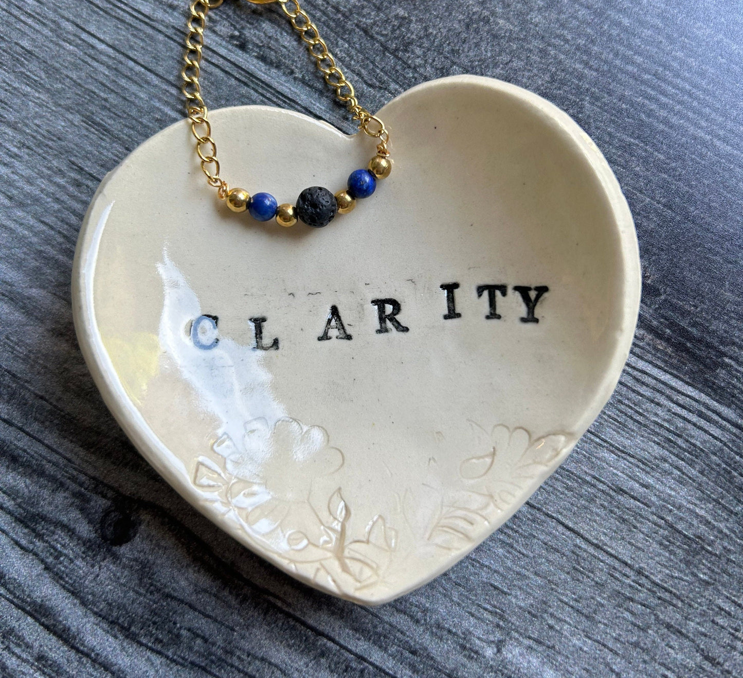 Clarity Gift Box: Lapis Lazuli Minimalist Gemstone Bracelet • Crystal Essential Oil Roll-On • Diffuser Oil • Room, Body and Hair Mist  •Ceramic Handmade Dish • Sachet