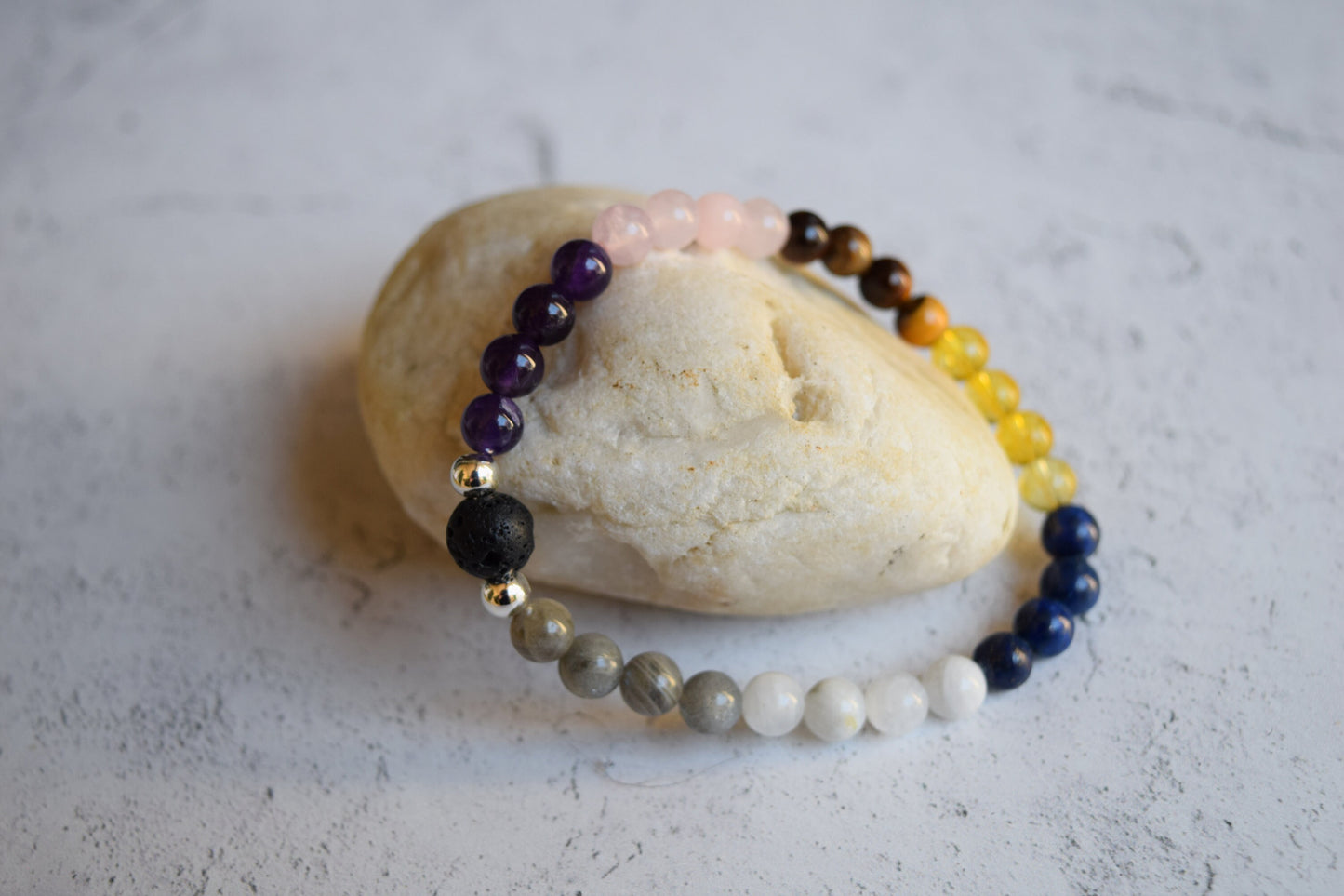 Gemstone Essential Oil Diffuser Bracelet: Lava Bead Aromatherapy • Relaxation Gift for Wellbeing