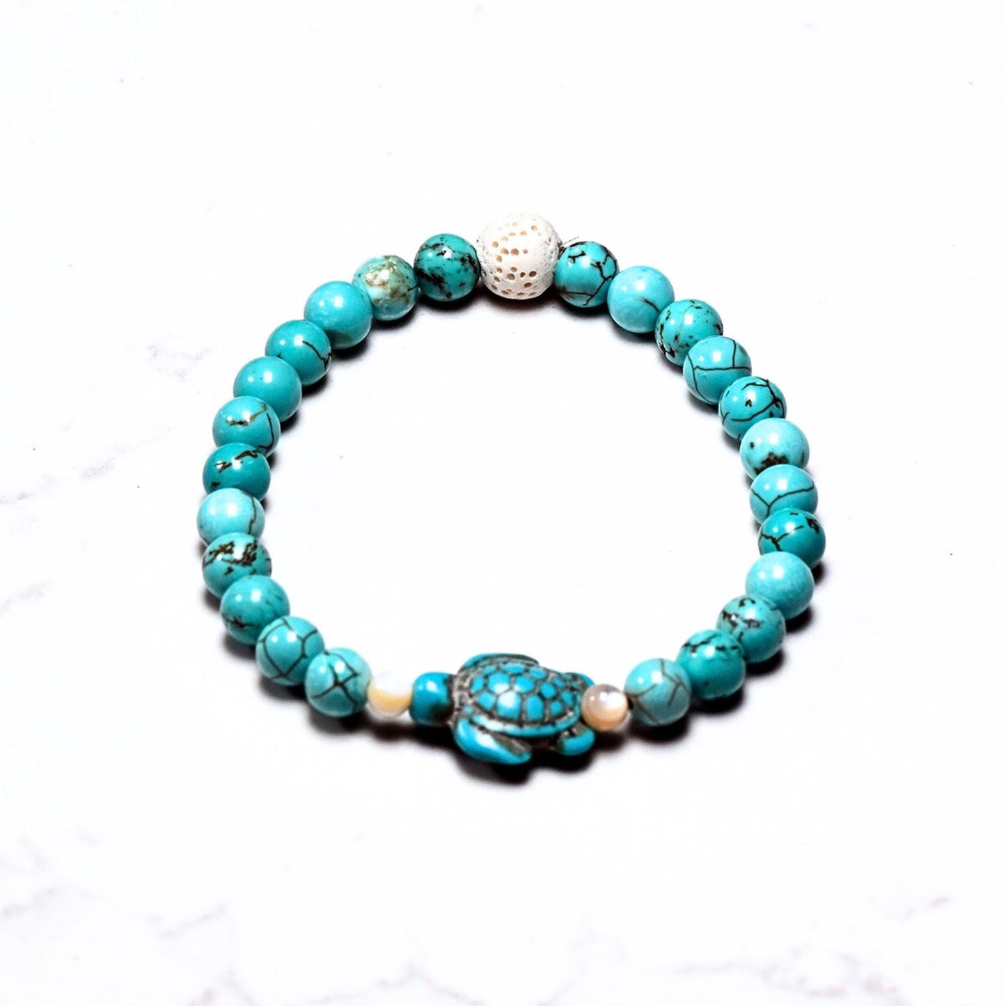 Turquoise Sea Turtle Bracelet: 4mm Gemstone Summer Jewelry