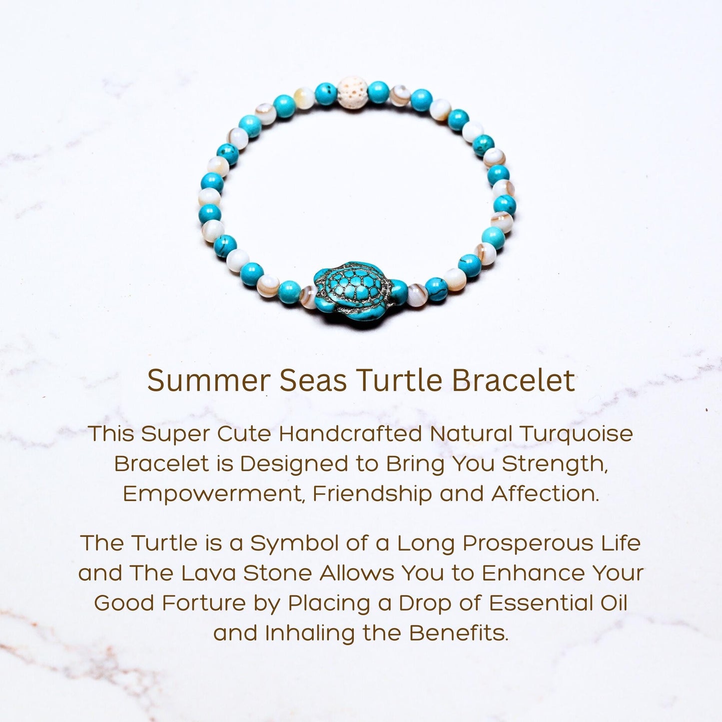 Turquoise Sea Turtle Bracelet: 4mm Gemstone Summer Jewelry