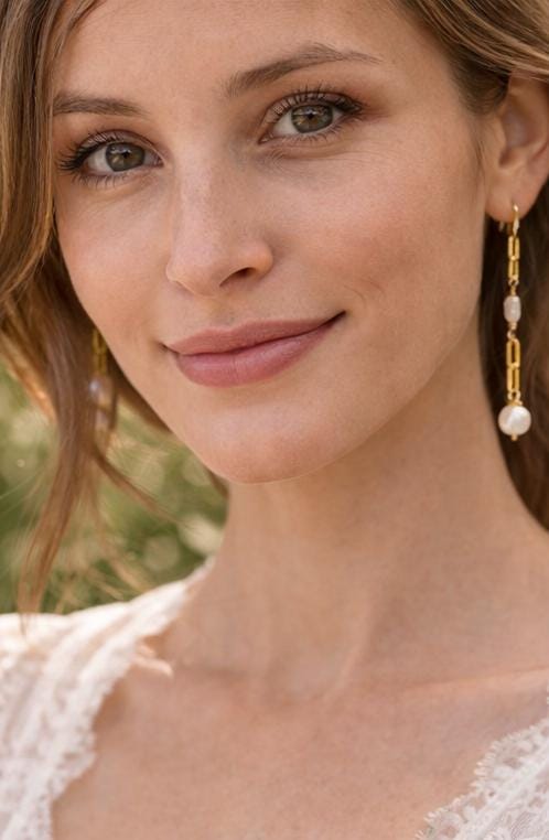 Freshwater Pearl Dangle Earrings: Gold Chain Drop Earrings • Elegant Minimal Jewelry • Brides, Bridesmaids • Gift for Her