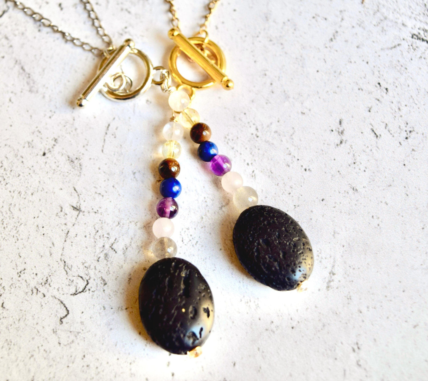 Handmade Gemstone Beaded Necklace: Lava Essential Oil Diffuser Pendant