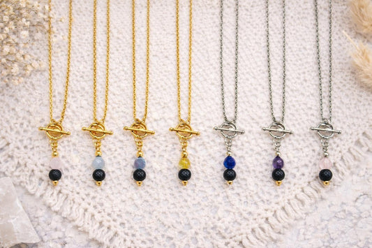 Gemstone Aromatherapy Necklace: Lava Diffuser Bead Pendant • Essential Oil Jewelry