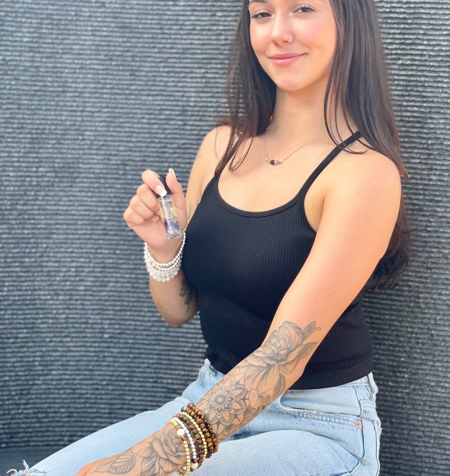 Courage Gift Box:  Tiger's Eye Minimalistic Gemstone Bracelet • Crystal Essential Oil Roll-On • Diffuser Oil Blend • Room, Body and Hair Mist • Ceramic Handmade Dish • Sachet