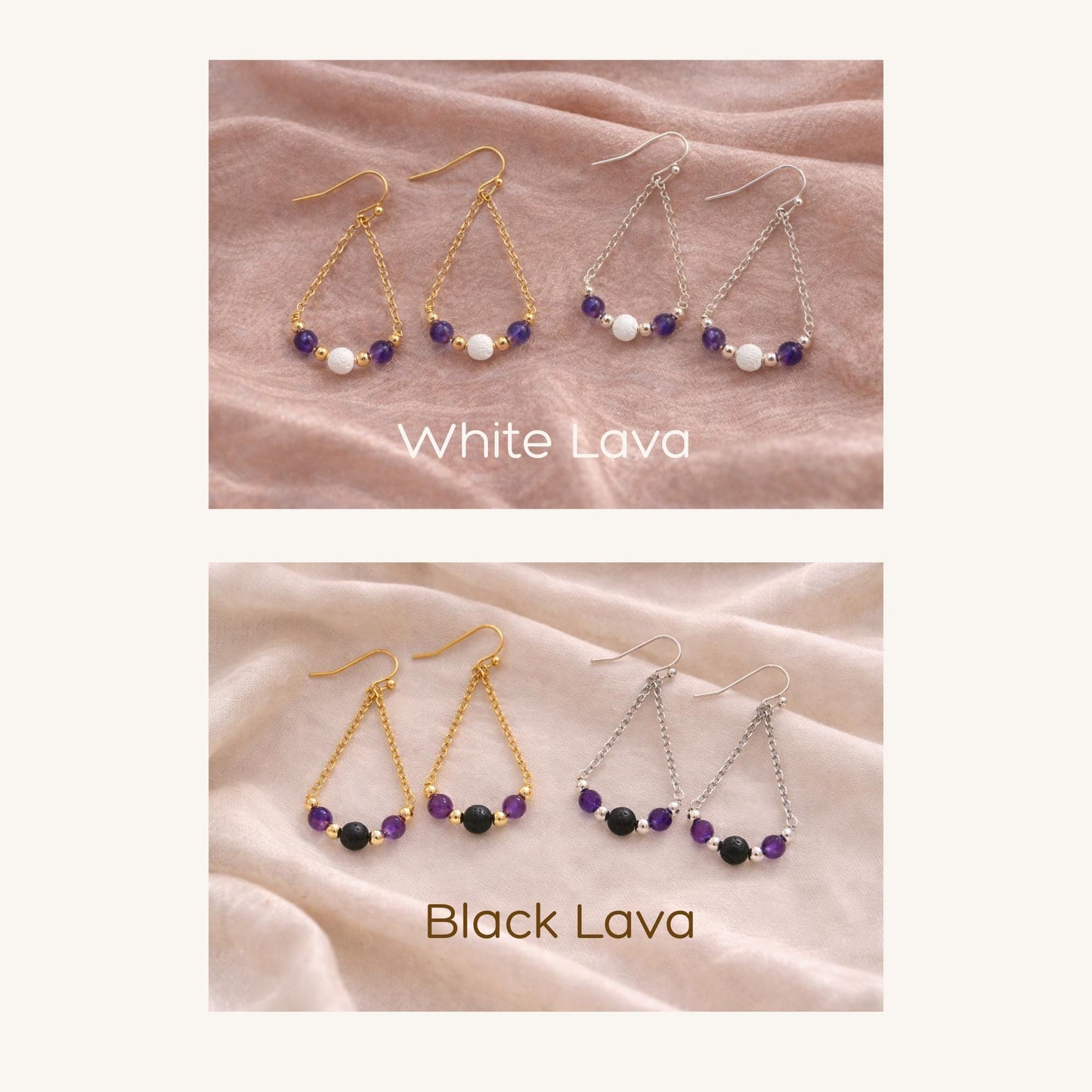 Gemstone Teardrop Earrings with Lava Stone: Gold or Silver • Choose Your Gemstone and Vibe • Aromatherapy Jewelry • Gift for Her