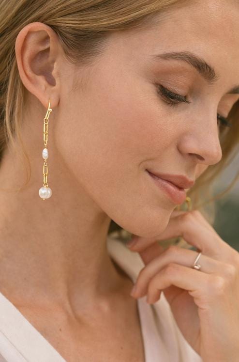 Freshwater Pearl Dangle Earrings: Gold Chain Drop Earrings • Elegant Minimal Jewelry • Brides, Bridesmaids • Gift for Her